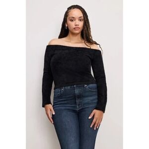 NWT Good American Off the Shoulder Sweater knit Black Size Large